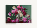 Peonies in Peacock Vase, pink and cream peonies still life, floral canvas wall art print ready to hang