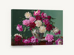 Peonies in Peacock Vase, pink and cream peonies still life, floral canvas wall art print ready to hang