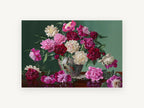 Peonies in Peacock Vase, floral canvas wall art print, front view