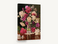 Peonies on Polished Table, pink and cream peonies still life, floral canvas wall art print ready to hang