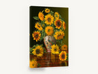 Sunflowers and Peacock Vase, sunflowers in peacock vase still life, floral canvas wall art print ready to hang