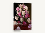 Peonies on Polished Mahogany, pink and cream peonies in vase, floral canvas wall art print ready to hang