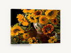 Sunflowers and Peacock Vase, sunflowers in chinese vase still life, floral canvas wall art print ready to hang