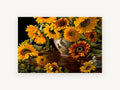 Sunflowers and Peacock Vase, floral canvas wall art print, front view