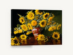 Sunflowers on Red Lacquer, sunflowers in red vase still life, floral canvas wall art print ready to hang