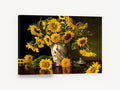 Sunflowers and Peacock Vase, sunflowers in peacock vase still life, floral canvas wall art print ready to hang