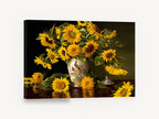 Sunflowers and Peacock Vase, sunflowers in peacock vase still life, floral canvas wall art print ready to hang