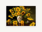 Sunflowers and Peacock Vase, floral canvas wall art print, front view