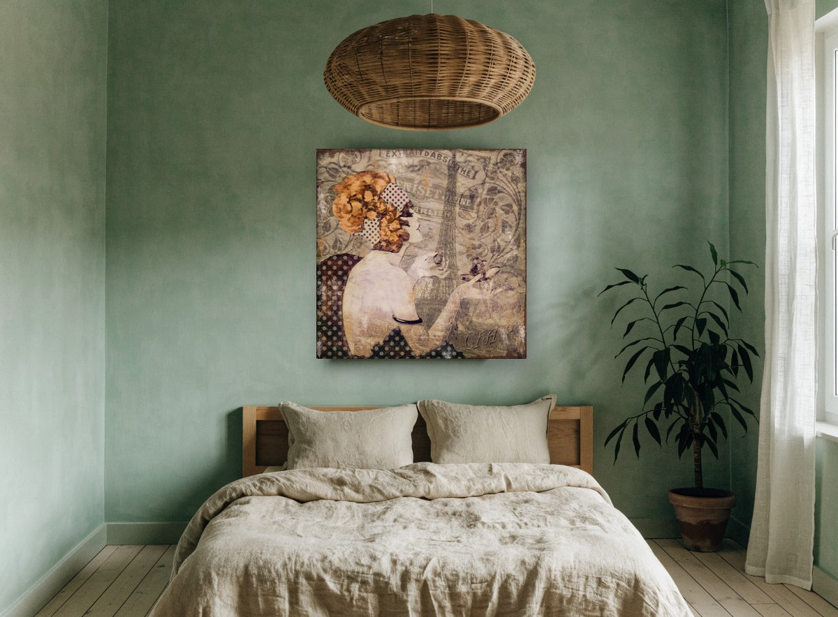 Parisian Afternoon Profile vintage canvas print on the wall of a bedroom