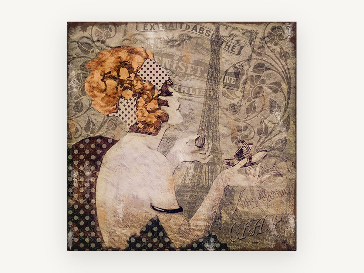 Parisian Afternoon Profile, vintage canvas wall art print, front view