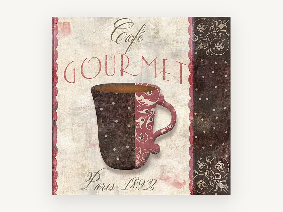 Café Gourmet Cup, kitchen canvas wall art print, front view