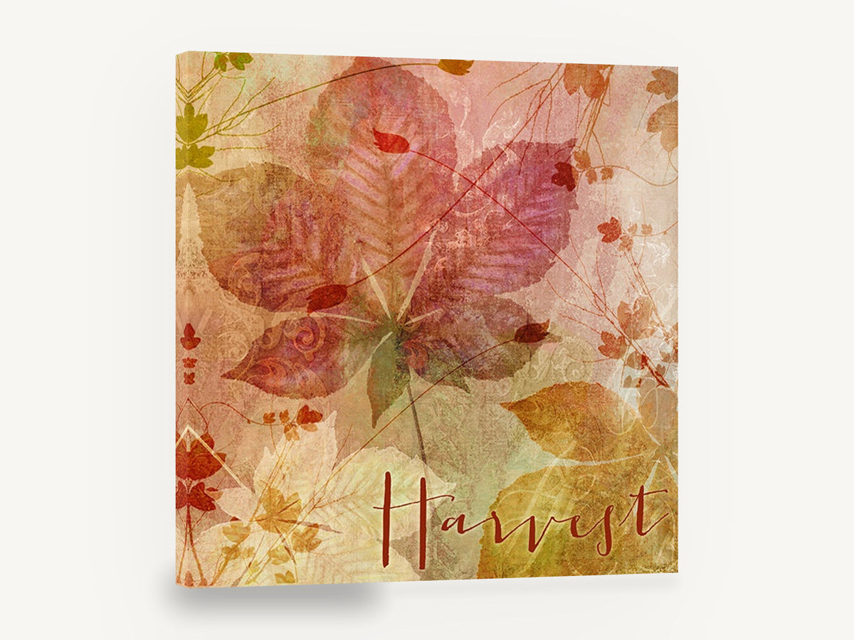 Autumn Harvest Leaves, autumn leaves harvest botanical layered, floral canvas wall art print ready to hang