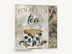 Poetry of Tea Damask, tea cup typography kitchen, kitchen canvas wall art print ready to hang