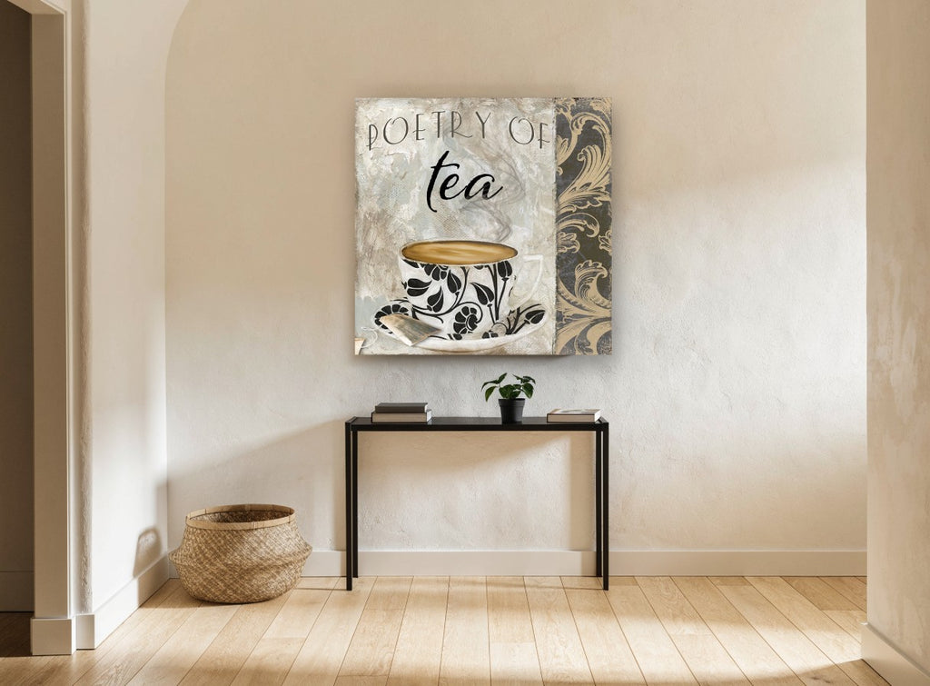 Poetry of Tea Damask kitchen canvas print on the wall of a hallway