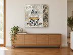 Poetry of Tea Damask kitchen canvas print on the wall of a living room above a sideboard