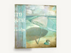 Teal Umbrella Beach Sign, beach umbrella vintage seascape, coastal canvas wall art print ready to hang