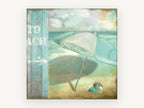 Teal Umbrella Beach Sign, coastal canvas wall art print, front view