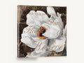 White Bloom Paris Script, white peony paris typography floral, floral canvas wall art print ready to hang