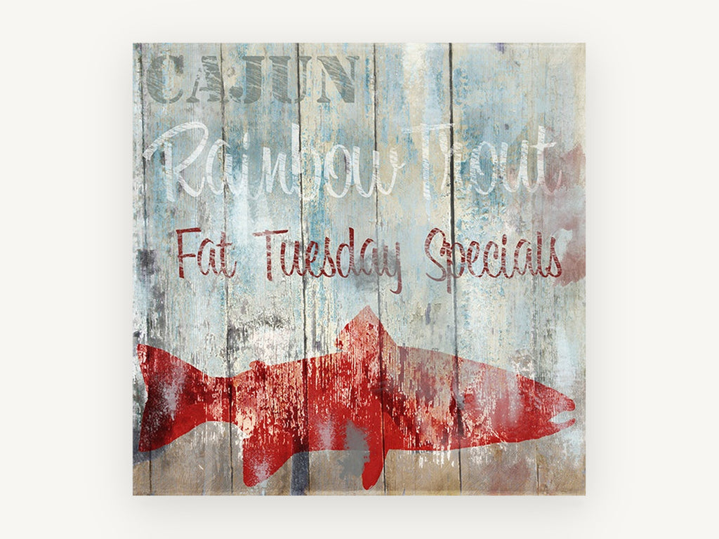 Cajun Trout Signboard, coastal canvas wall art print, front view