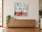 Cajun Trout Signboard coastal canvas print on the wall of a living room above a sideboard