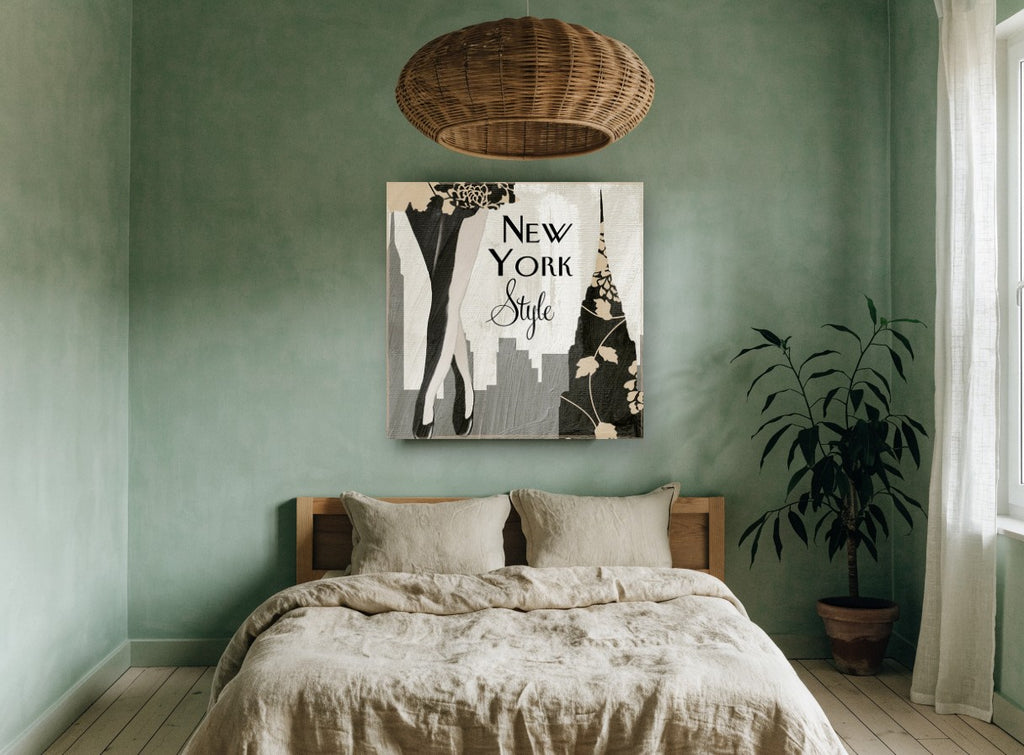 New York Style Legs city canvas print on the wall of a bedroom