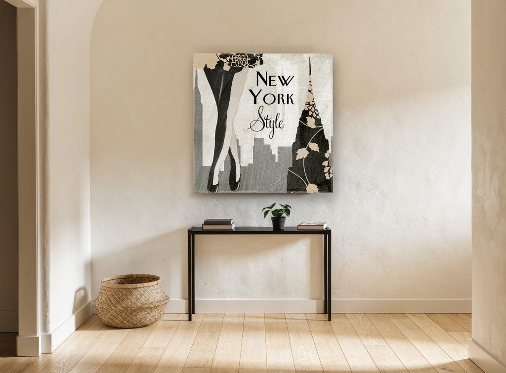 New York Style Legs city canvas print on the wall of a hallway