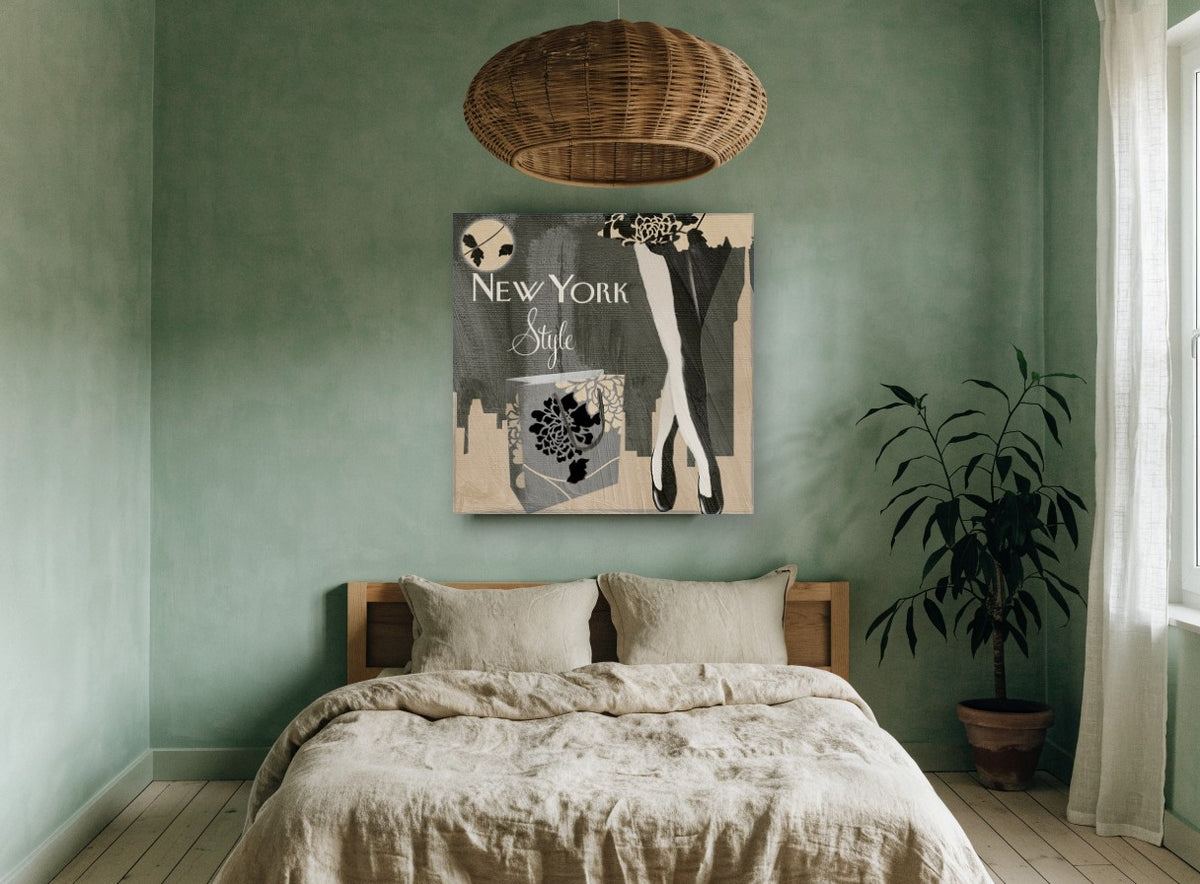 New York Style Fashion city canvas print on the wall of a bedroom