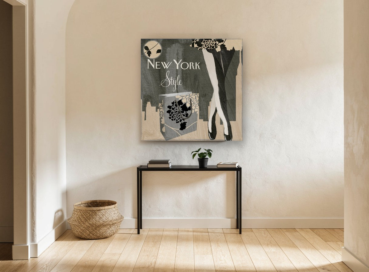 New York Style Fashion city canvas print on the wall of a hallway