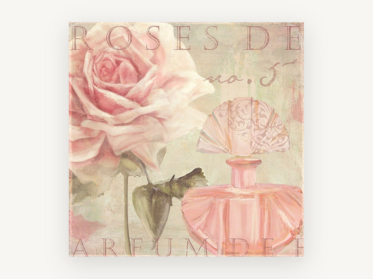 Blush Rose Perfume, floral canvas wall art print, front view