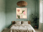 Blush Rose and Perfume floral canvas print on the wall of a bedroom