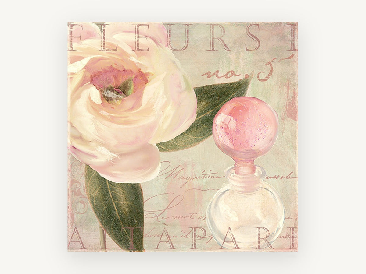 Blush Rose and Perfume, floral canvas wall art print, front view