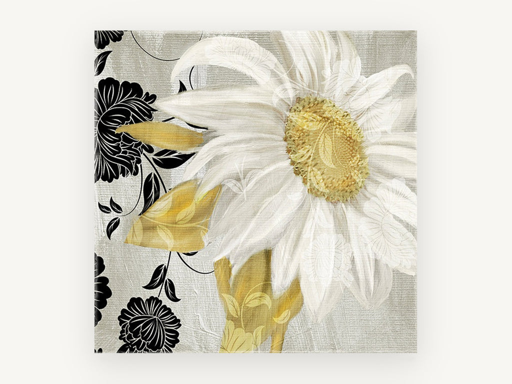 White Daisy Silhouettes, floral canvas wall art print, front view