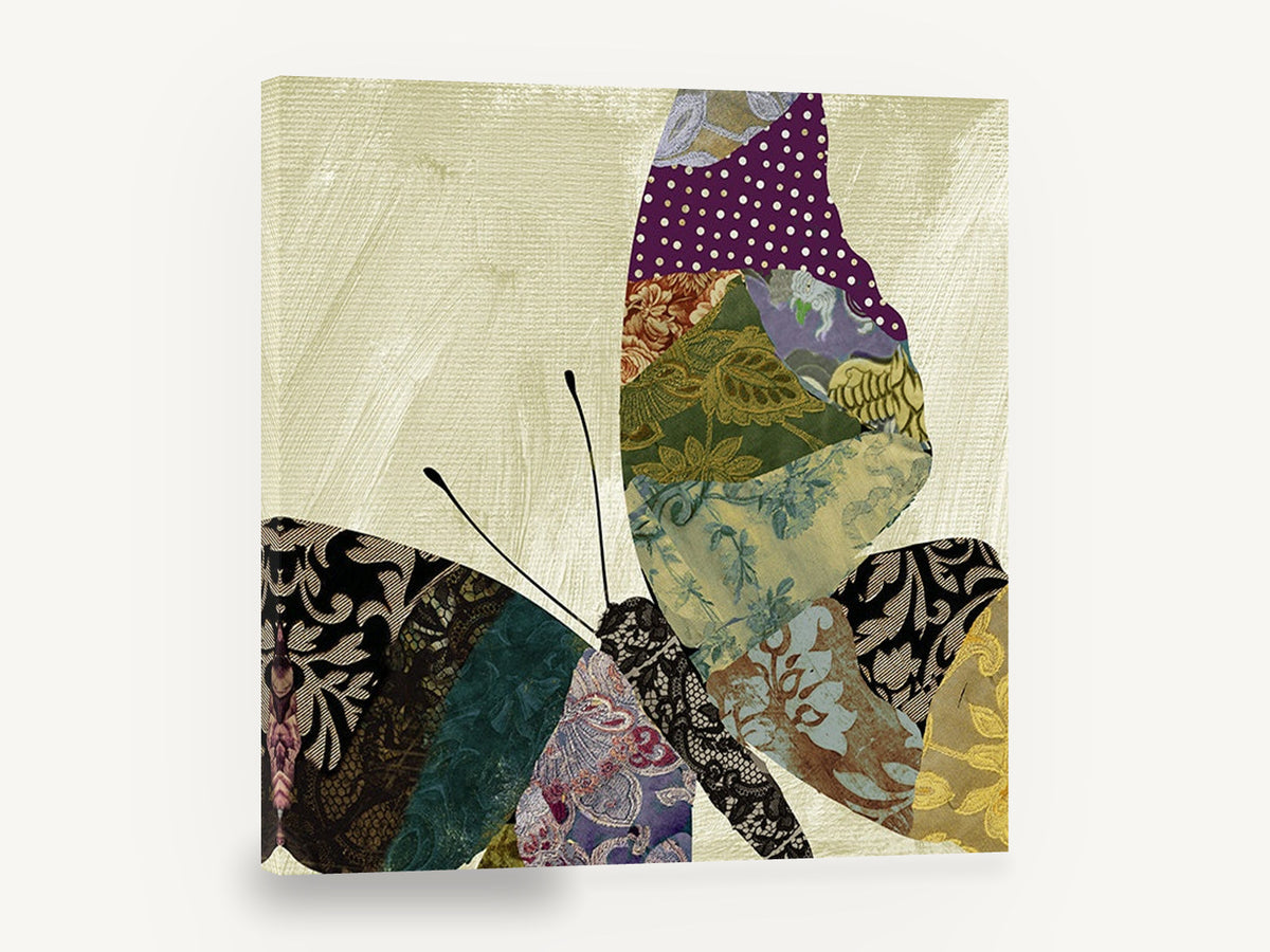 Patchwork Brocade Butterfly, patchwork butterfly brocade collage, floral canvas wall art print ready to hang