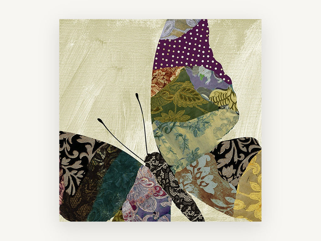 Patchwork Brocade Butterfly, floral canvas wall art print, front view