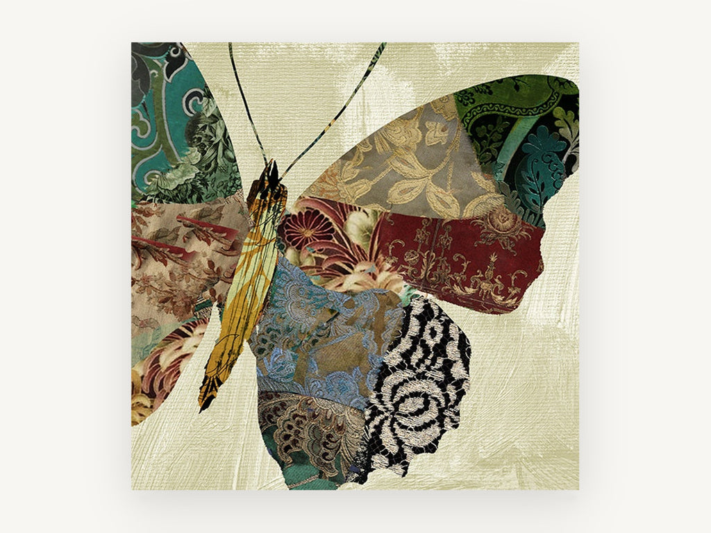 Patchwork Brocade Butterfly, floral canvas wall art print, front view