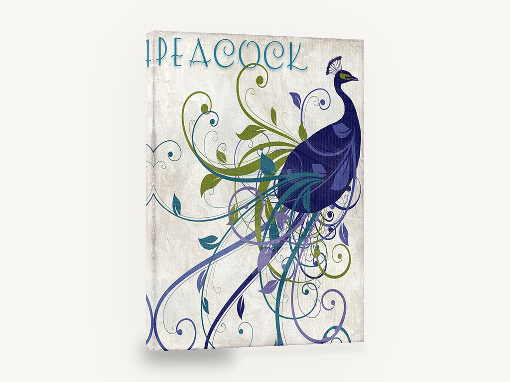 Swirling Peacock Plume, art nouveau peacock illustration, animal canvas wall art print ready to hang