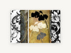 Orchid Silhouettes and Damask, floral canvas wall art print, front view