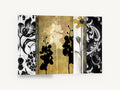 Gilded Orchid Panels, orchid silhouette black gold floral, floral canvas wall art print ready to hang