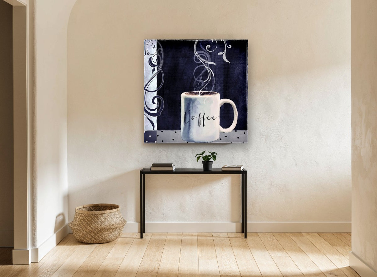 Midnight Blue Coffee Mug kitchen canvas print on the wall of a hallway