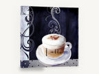 Midnight Latte Swirl, latte cup steam swirl coffee, kitchen canvas wall art print ready to hang