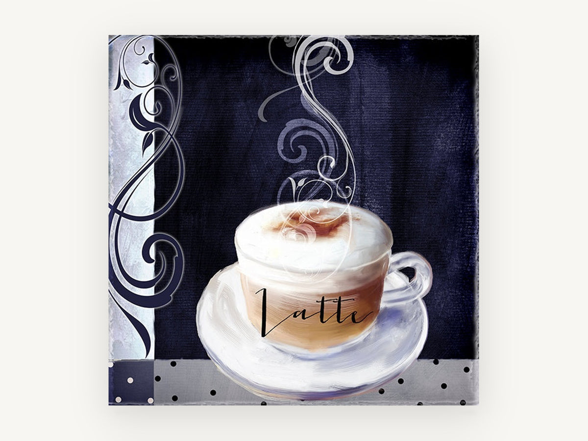 Midnight Latte Swirl, kitchen canvas wall art print, front view