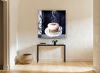 Midnight Latte Swirl kitchen canvas print on the wall of a hallway