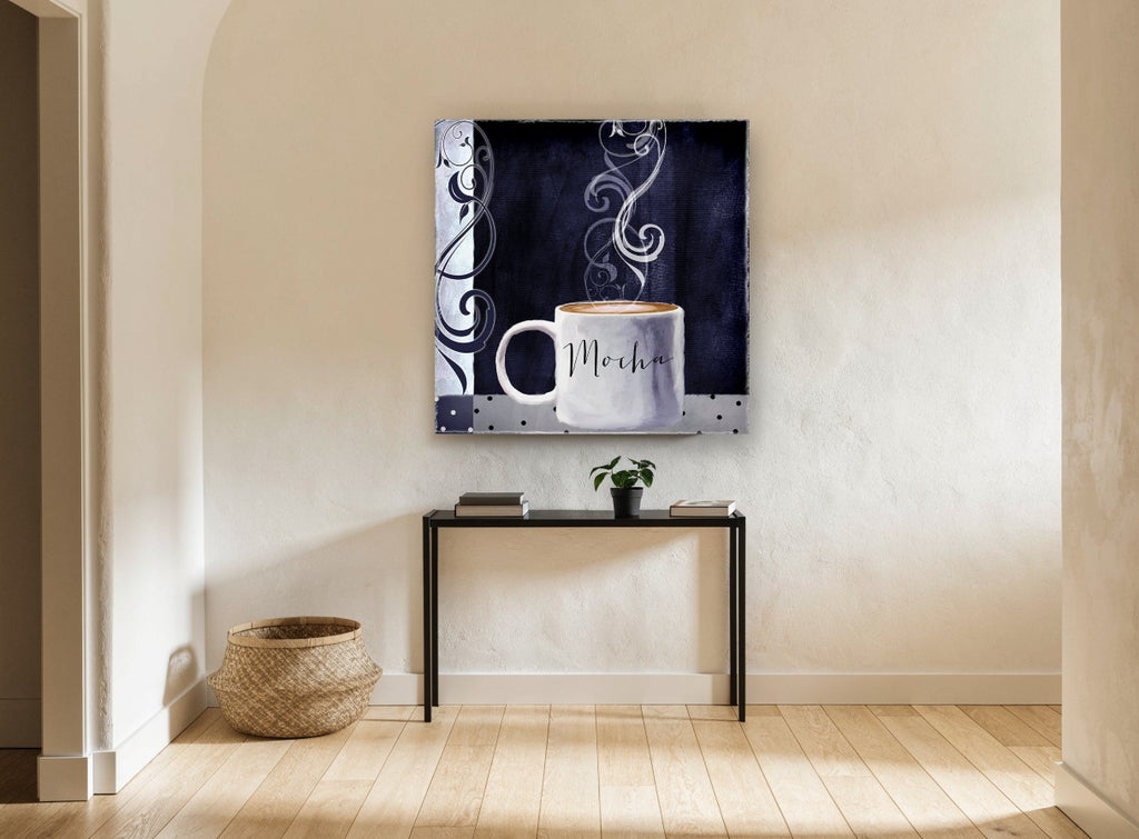 Midnight Mocha Mug kitchen canvas print on the wall of a hallway