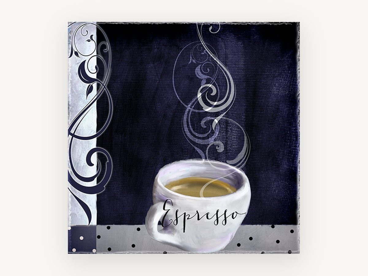 Midnight Espresso Swirl, kitchen canvas wall art print, front view