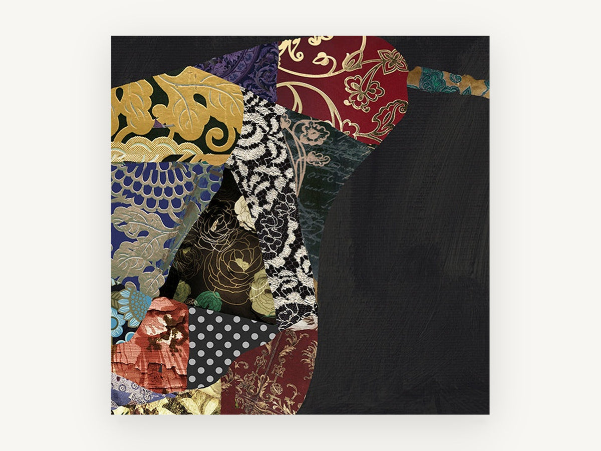 Brocade Pear Patchwork, kitchen canvas wall art print, front view