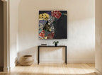 Brocade Pear Patchwork kitchen canvas print on the wall of a hallway