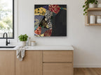 Brocade Pear Patchwork kitchen canvas print on the wall of a kitchen