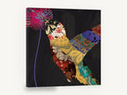 Patchwork Hummingbird, patchwork hummingbird brocade collage, floral canvas wall art print ready to hang