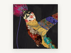Patchwork Hummingbird, floral canvas wall art print, front view