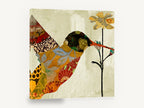 Patchwork Hummingbird Bloom, patchwork hummingbird floral collage, floral canvas wall art print ready to hang